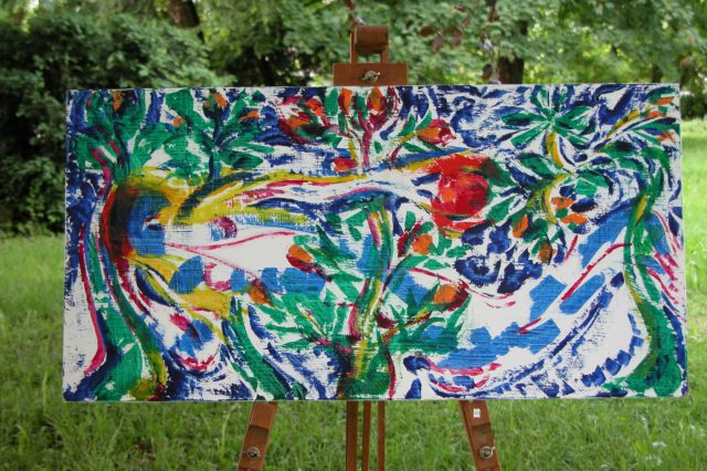 Triptychon Eva von Autun Bewegungen nach dem Relief, 2001 Öl auf Hartfaser, 38x73cm